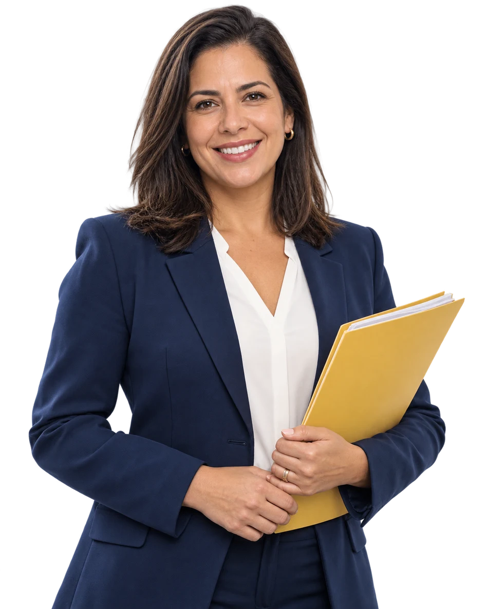 Profissional com uma pasta de documentos imobiliários